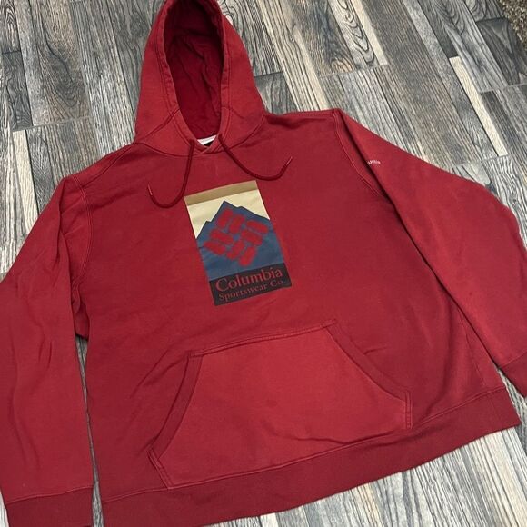 🔥 COLUMBIA SPORTSWEAR Outdoor Hoodie Pullover Fleece Sweatshirt Burgundy Sz 2XL - Picture 2 of 11